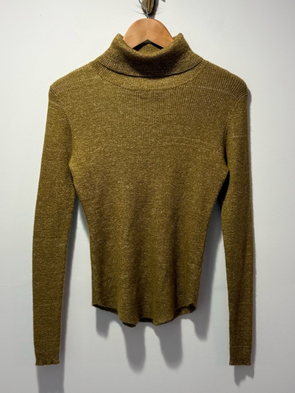 Ulla Johnson Cashmere Blend Ribbed Turtleneck Sweater Gold Sparkle Size Small